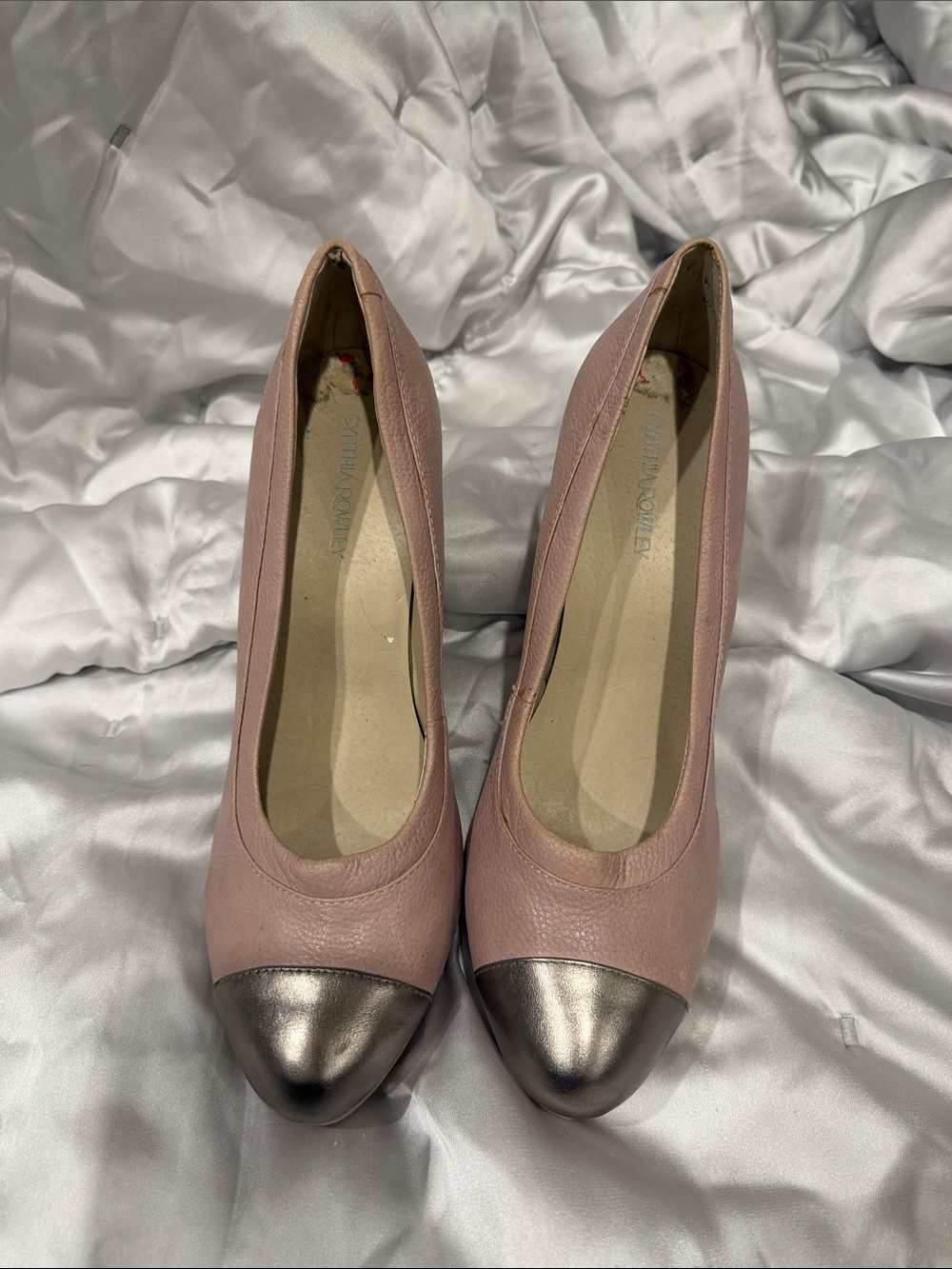 Cynthia Rowley Pink Leather Pumps with Metallic Silver Cap Toe